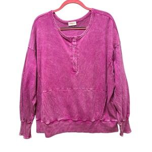 Hailey & Co Pink Tie Dye Wash Henley Sweatshirt‎ Pullover Cozy Style Size XL